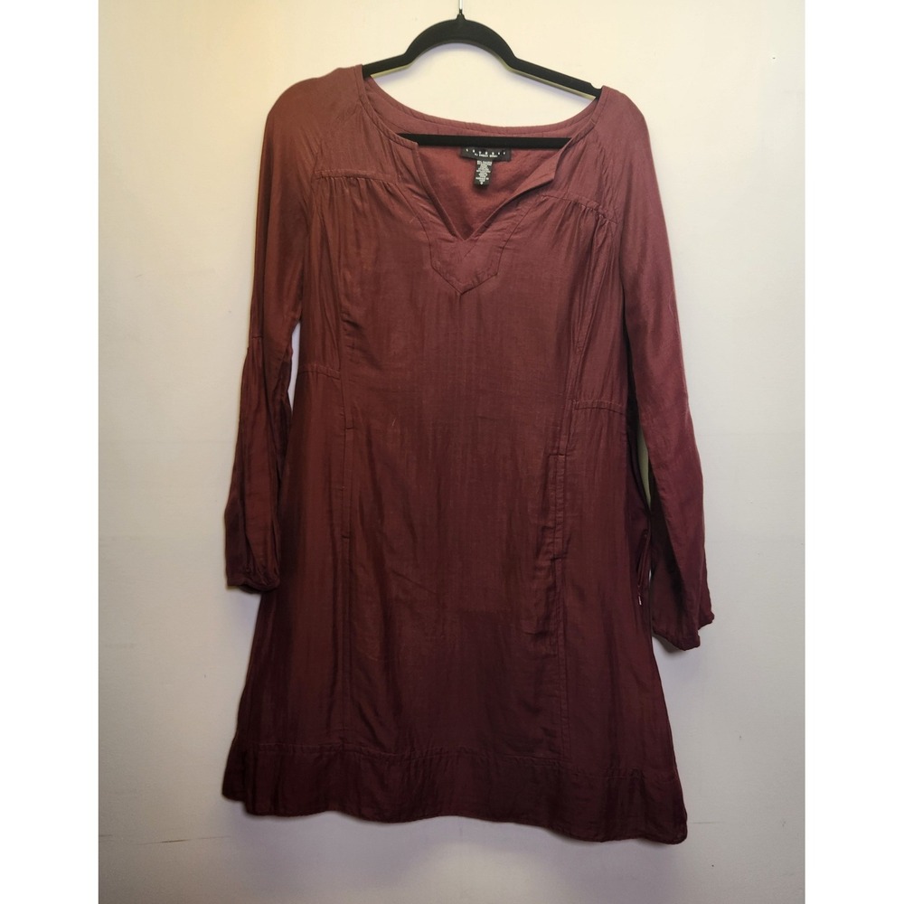 Laundry by Shelli Segal Silk Cotton Knee Length Dress Sz 8 Long Sleeve Pockets